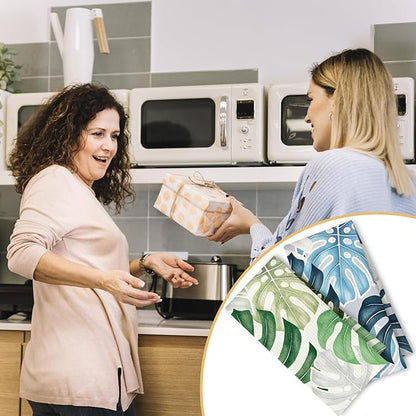Boho Tropical Kitchen Towels Set of 2, Palm Leaf Botanical Dish Tea Towels