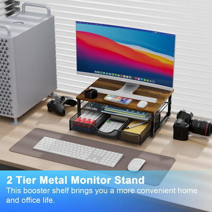 gianotter Computer Monitor Stand Riser, office organizer with Drawer, Office Organizers Storage for Classroom Office Supplies (Wood)