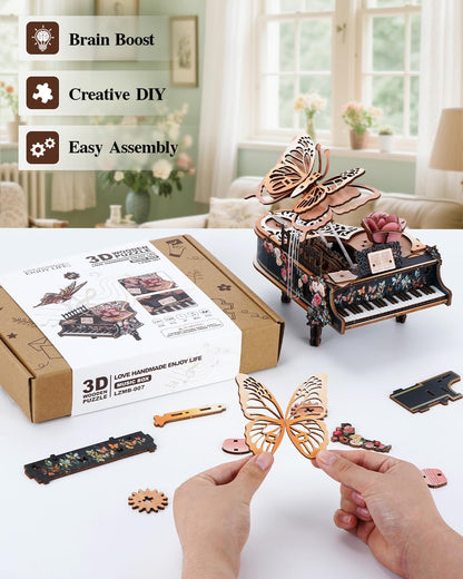 Rnfinewow 3D Puzzles for Adults, 3D Piano Puzzle Model Kit, Wooden Piano Puzzles for Adults Home Desk Decor DIY Crafts Wooden Music Box Puzzle Gifts for Men Women Hobbies for Holiday Birthday