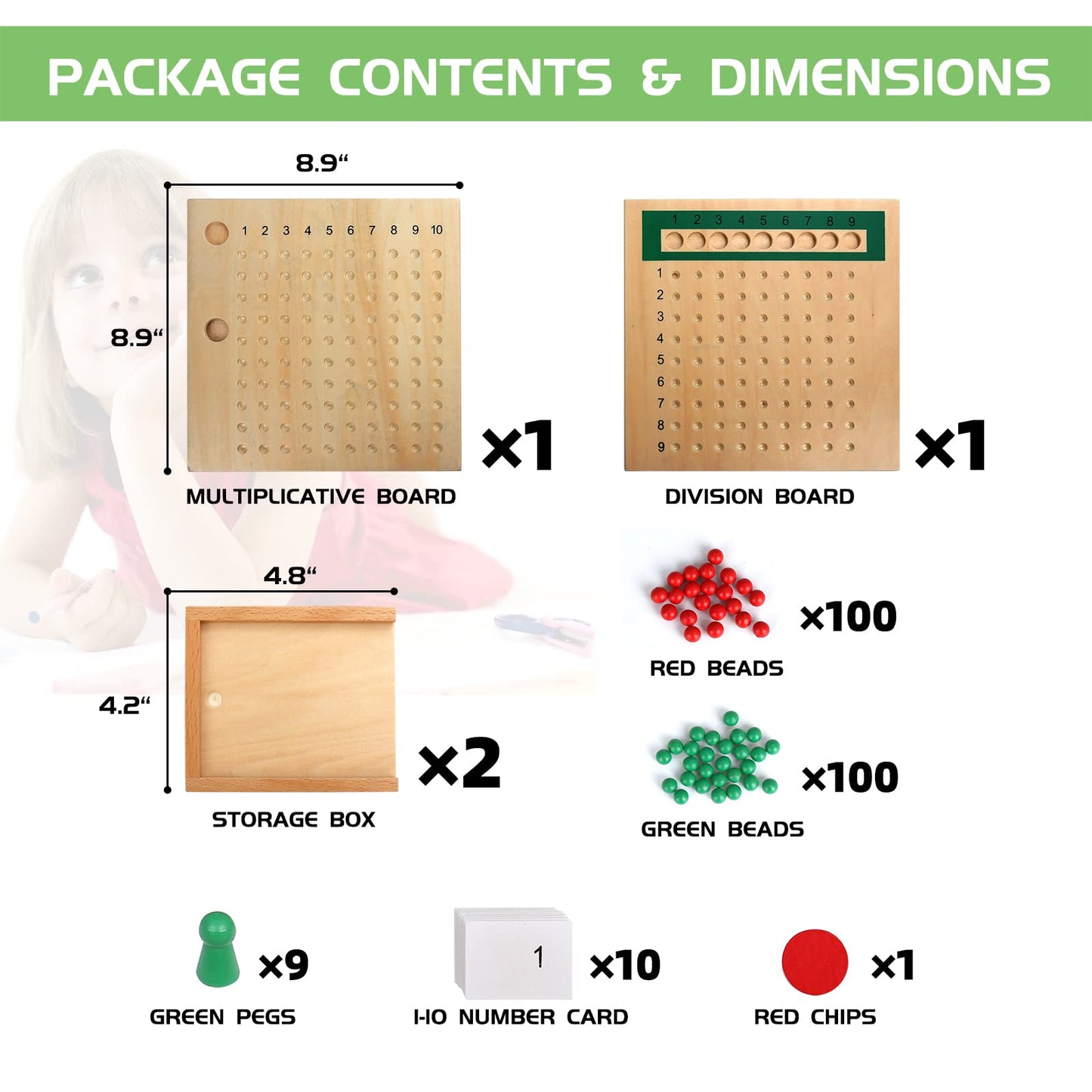 YHZAN Montessori Math Board Learning Multiplication & Division STEM Wooden Educational Toy Manipulative for Homeschooling Classroom Activity