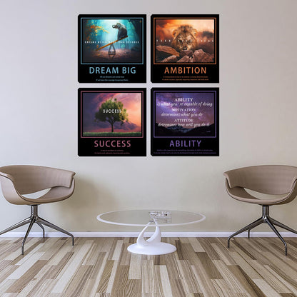 Motivational Wall Decor Art Office Wall Decor Inspirational Wall Art Success Canvas Paintings Quotes Posters Wall Picture 4 Pieces Framed Artwork Living Room Bedroom Home Decoration 20"x20"x4pcs