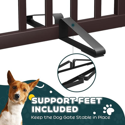Semiocthome Bamboo Dog Gates Indoor 2-Panel Freestanding Puppy Gates for The House with 2 Metal Stands 24" H Folding Wood Pet Gate for Stairs Doorway, Fully Assembled Safety Fence Espresso