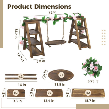 ZALIR Wooden Dessert Table Display Set with Swing and Flower Vine, Multi-Tiered A-Frame Foldable Food Cupcake Display Stand, 32 x 7.9 x 15.7 x 13.8 in for Parties, Weddings, Buffets, Easy Assembly