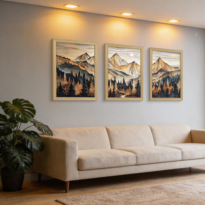 Framed 3D Texture Mountain View Canvas Wall Art Landscape Oil Painting Nature Poster Gallery Relief Technology Artwork Forest Scenery Wall Decor Painting Living Office 16x24inchX3 Ready to Hang