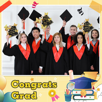 Feifeiya 44 Pcs DIY Graduation Cap Decoration Accessory Kit Faux Paper Flower Head Graduation Quote Glitter Sticker 3D Butterfly Pearl Rhinestone Sticker for Grad Cap Topper Gift(Gold)