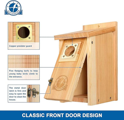SISTERBIRD Bird Houses for Outside Clearance with Copper Guard, Cedar Bird House Outdoor, Bluebird Finch Swallow Wren Chickadee