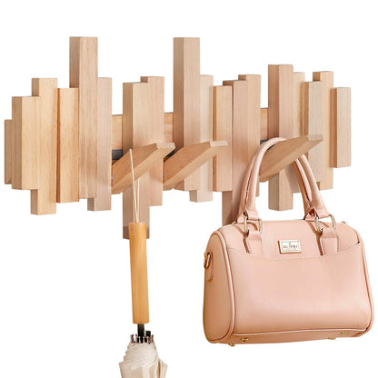 Ufine Wood Wall Mounted Coat Rack with 6 Flip-Down Hooks 16 Inch Wall Hooks for Hanging in Entryway, Bathroom, Home Office
