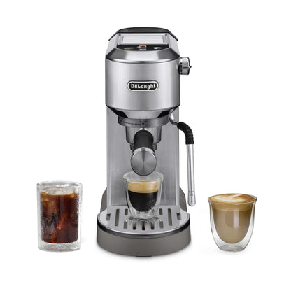 De'Longhi Dedica Duo Compact Espresso Machine - Cold Brew Coffee Maker with Milk Frother Wand- for Espresso, Hot & Iced Coffee, Cappuccinos, Lattes & Home Barista Brewing, Stainless Steel Finish