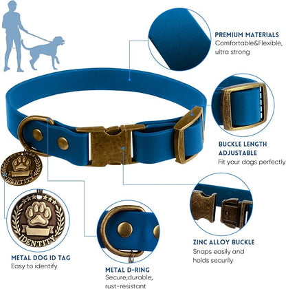 Wisedog Waterproof Dog Collar and Leash Set, XS, Blue | Adjustable Puppy Collar, Cute Tag, 4FT Leash, Includes Poop Bag, For Small Medium Large Dogs