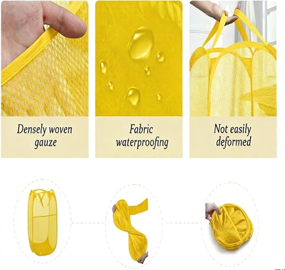 The upgraded pop-up laundry basket features a breathable side pocket mesh design