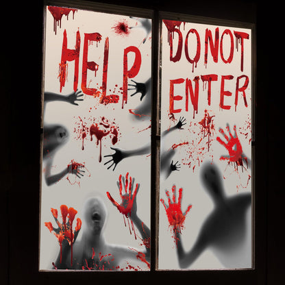 2Pcs Halloween Door Cover Window Poster Decorations Scary Zombie Hands Bloody Handprint Halloween Window Clings for Haunted House Indoor and Outdoor 60" x 60"