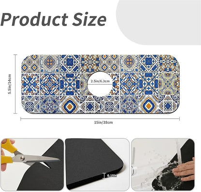 Kitchen Sink Splash Guard，Traditional Moroccan tiles Faucet Mat Sink
