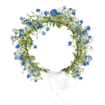 June Bloomy Bridal Flower Crown Women Rose Floral Headband Maternity Photo Prop Baby Shower Leaf Hair Wreath (B-Blue)