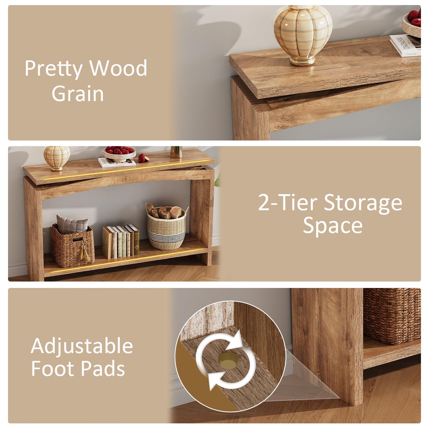 Welfuturer Console Tables for Entryway, 47.2 Inches Long Sofa Table Behind Couch with Storage Shelf, Farmhouse Wooden Entrance Table for Living Room, Hallway, Foyer