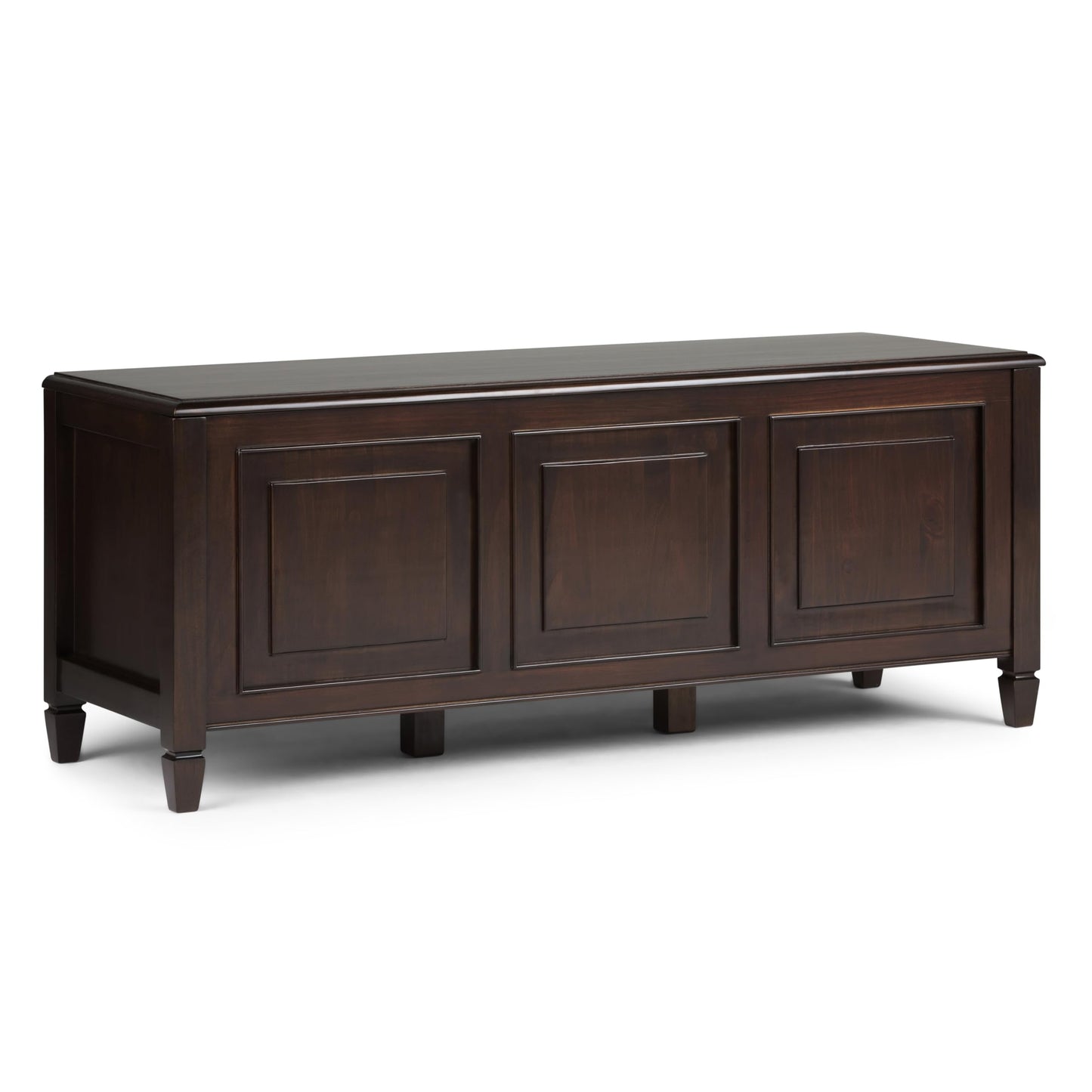 SIMPLIHOME Connaught Storage Bench - 51 inch Wide Solid Wood Trunk Bench in Dark Chestnut Brown, Traditional Bench for Entryway with Lift-Up Lid and 3 Hidden Compartments