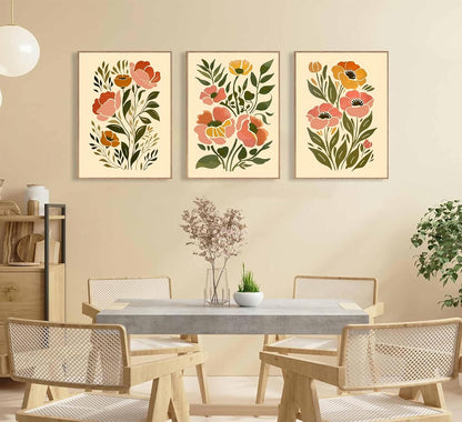 SFXYRTAH 3Pcs Boho Floral Wall Art Abstract Botanical Flower Posters Neutral Beige Green Minimalist Plant Prints for Living Room Bedroom Office Home Decor Unframed (12x16in posters)