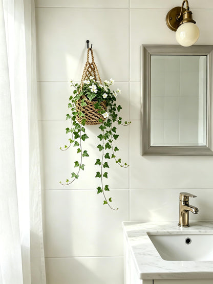 4-Pack 5-Inch Macrame Wall Plant Hangers, Natural Cotton Hanging Planter Baskets for Indoor Plants, Boho-Style Woven Plant Baskets for Walls, Small Hanging Pots for Succulents and Kitchen Storage