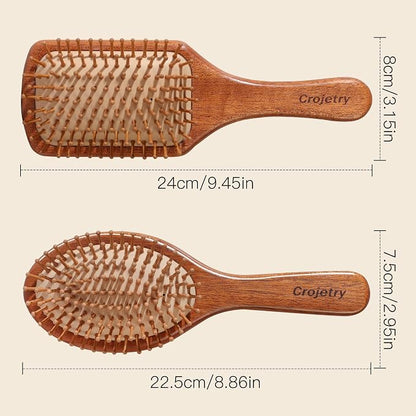 2-Piece Bamboo Hair Brush Set for Hair Growth (Oval & Square) - Natural Wooden Scalp Massage Brush with Bamboo Bristles,Detangling Hairbrush for Women,Men,All Hair Types - Ergonomic Handle