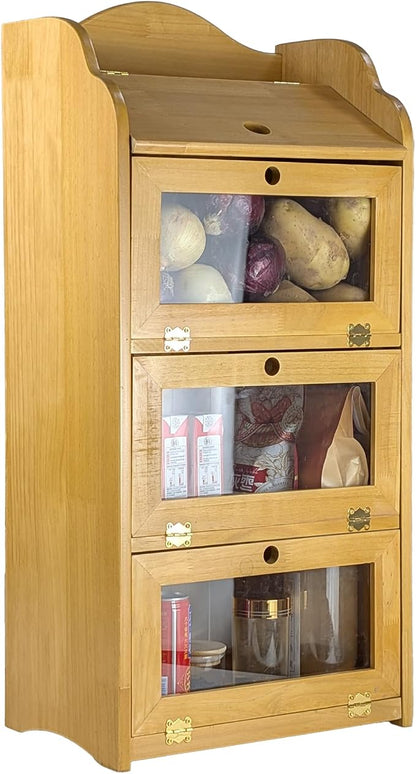 ARTAWEIN Onion and Potato Storage Bin Box Farmhouse Fruit and Vegetable Storage Small Food Kitchen Pantry Cabinet for Snack Large Bread Box for Homemade Bread Black Potato Bins