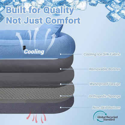WROS Cooling Human Dog Bed for Summer, Breathable Washable Floor Lounger for People & Pets, 72"x41"x12", Ocean Blue, Pet Bed for Hot Weather Relaxing