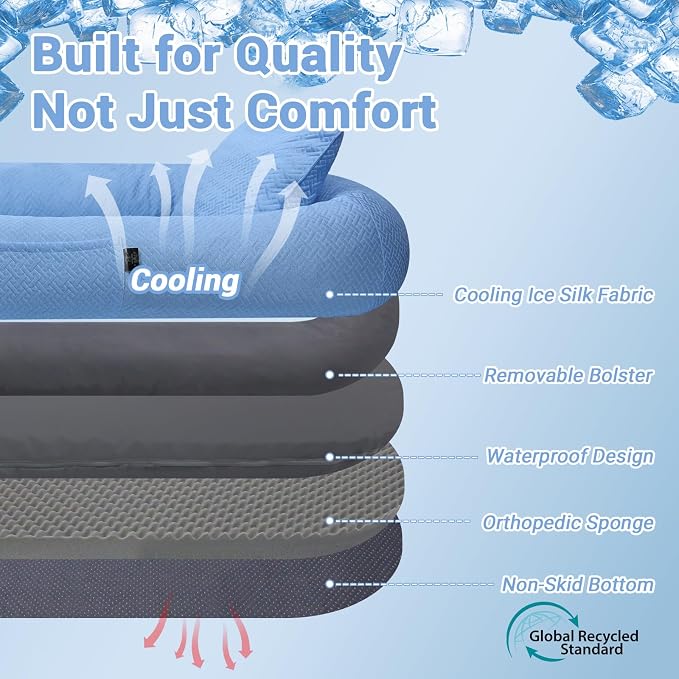 WROS Cooling Human Dog Bed for Summer, Breathable Washable Floor Lounger for People & Pets, 57'' x 35'' x 10'', Ocean Blue, Pet Bed for Hot Weather Relaxing