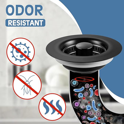 Kitchen Sink Drain Strainer 3 in 1, 304 Stainless Steel Pop Up Sink Stopper