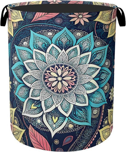 Bohemian Blue Flowers Laundry Basket, Dirty Clothes Basket, Water Resistant