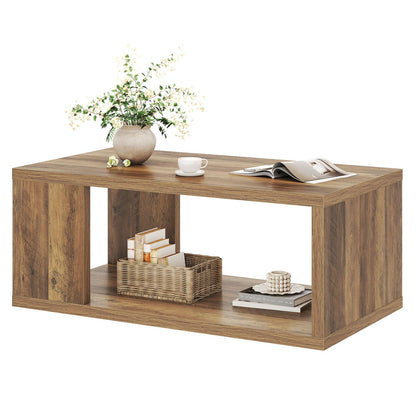 LVB Rustic Coffee Table with Storage, Modern Wood Coffee Tables for Living Room, Farmhouse Large Wooden Rectangle Center Table, Unique Wide Low Tea Table for Small Home Office, 39 inch, Rustic Oak