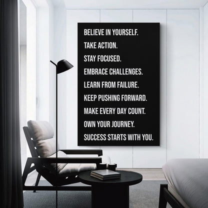 Motivational Gym Quote Build Self Belief Take Action Stay Focused Canvas Printing Wall Art Prints Wall Decor Posters Scandinavian Bohemian Typography for Living Room Office 12x18inch(30x45cm)