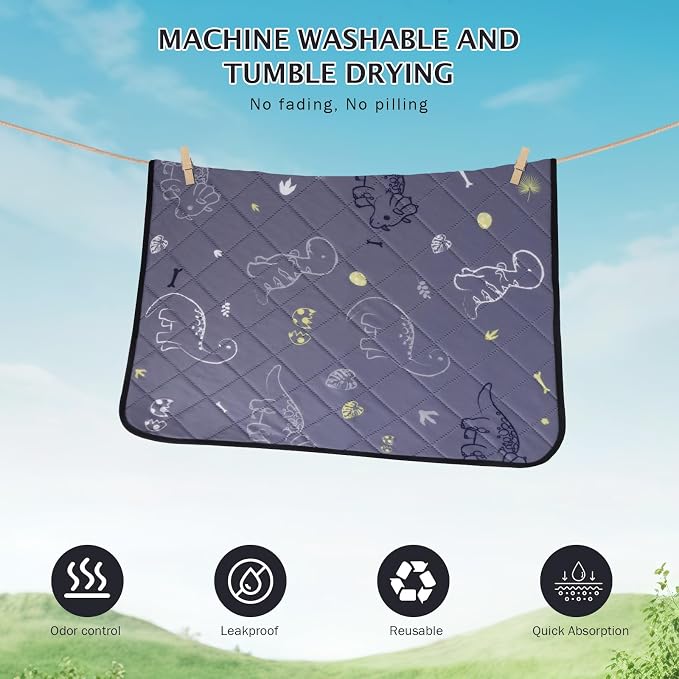 IEUUMLER Washable Pee Pads for Dogs, 2 Pack Non-Slip & Waterproof Pack Whelping Pad, Reusable Washable Puppy Potty Training Pad with Fast Absorbent for Playpen EU007 (Gray Dinosaur, 36"X24"-2pcs)