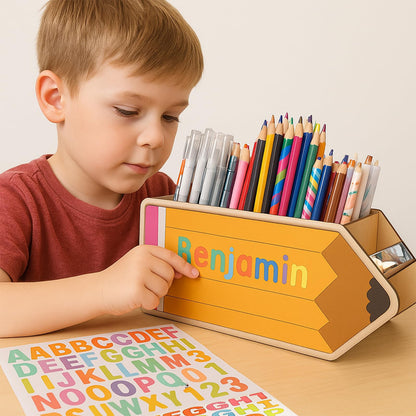 TINGKU 10" Desk Organizer – Classroom Crayon & Pen Holder, Wooden Pencil Parking Dispenser for Teachers, Teacher Appreciation Gift