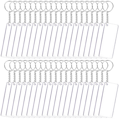 Duufin 120 Pieces Acrylic Keychain Blanks Set Including 40 Pieces Rectangle Acrylic Ornament Blanks (3 x 7cm) 40 Pieces Key Rings with Chain and 40 Pieces Jump Rings for DIY Projects and Craft