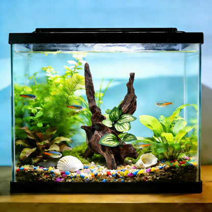 PEUILST Resin Simulation Driftwood Aquarium Decor, Fish Tank Landscape Ornament Hideout for Betta Goldfish Amphibians Reptiles Rest Play Accessories