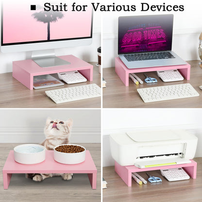 TEAMIX Pink Monitor Stand Riser-2 Pack,Wood 2 Tier Adjustable Monitor Stand Dual Monitor Riser for 2 Monitors/Laptop/PC Computer Stand for Desk