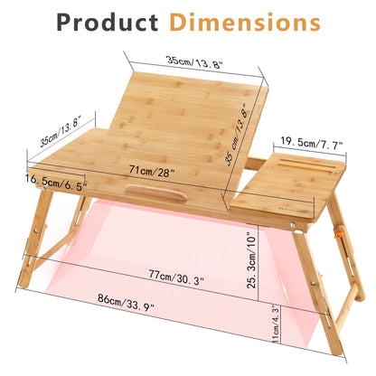 Laptop Desk Nnewvante Bamboo Laptop Table Adjustable Lap Tray Bed Serving Tray Breakfast Table Foldable Coffee Tea Table 7 Tilting Top Angles 4 Latches Large Size 27.95" x 13.8"