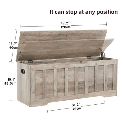 VANKILEY 47.2" Storage Chest Extra Large,Storage Trunk with 2 Safety Hinges,Wooden Storage Bench,Shoe Bench,47.2x15.7x19.1 Inch,Easy Assembly,Storage Bench for Bedroom,Living Room,entryway(Greige).