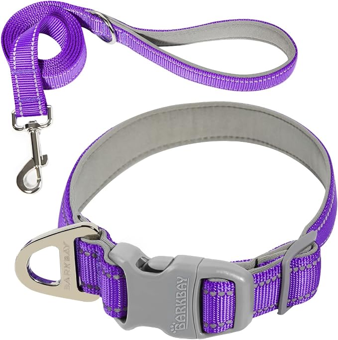 Dog Collar for Medium Small Large Dogs Reflective with Leash,Collar and Leash for Dogs,Soft Neoprene Padded 2 Pack(Purple,XS)