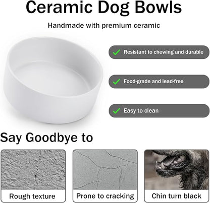 MateeyLife Ceramic Dog and Cat Bowls with Stand, 2-Pack Food and Water Bowl Set - Non-Slip Pet Bowls for Cats,Puppies and Small Dogs, 13.5OZ（White）