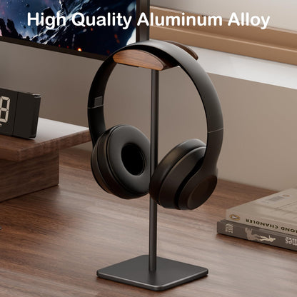 Ahonnpely Headphone Stand for Desk - Headset Stand with Aluminum Hanger and Wooden Support, Headphone Holder for AirPods Max, Sony, Bose, Beats and More (Black)