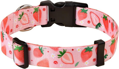 MarukoPet Dog Collar and Leash Set, Adjustable for Small Medium Large Dogs Puppy, Cute Design with Bohemia Floral Tribal Geometric Patterns Boys Girls Dog Collar(Strawberry Set,M)