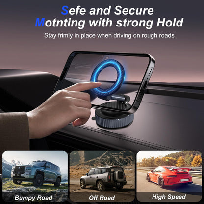 Magnetic Phone Charging Holder for Car - Upgraded 360° Vacuum Magnetic Phone Holder, Foldable Retractable Suction Cup Car Phone Mount for Magsafe for Your Car/Gym/Mirror Mount for iPhone & Android