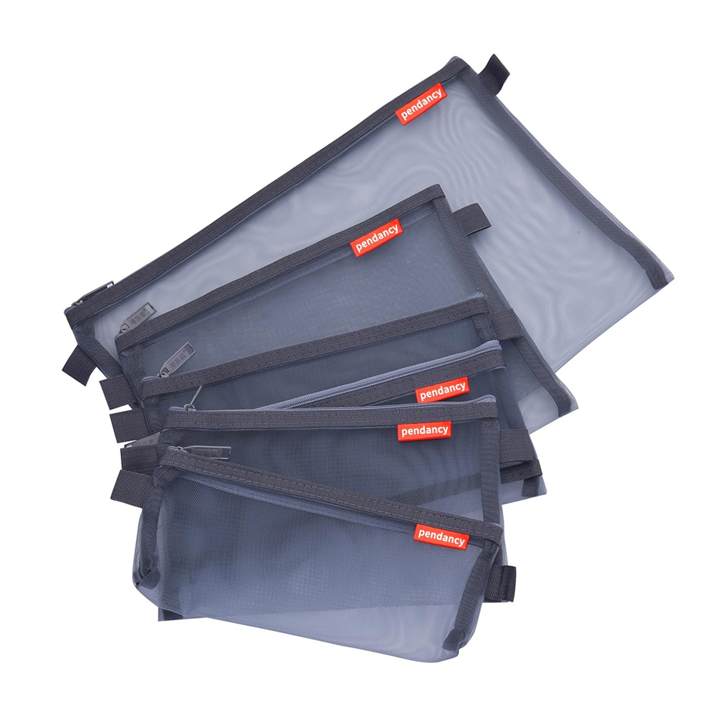 pendancy Mesh Zipper Pouch 5pcs Lightweight Nylon File Folders Document Organizer Cosmetic Bags Accessories Storage for Travel and Office Supplies (Grey, A4 A5 A6)