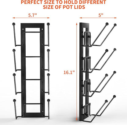 Cisily 8 Layers of Adjustable Pot Lid Organizer Rack for Cabinet Door/Wall，2Pack Lid Organizer Pots and Pans Holder for Kitchen Storage with No Drilling Adhesive 5.7 W“(Black)