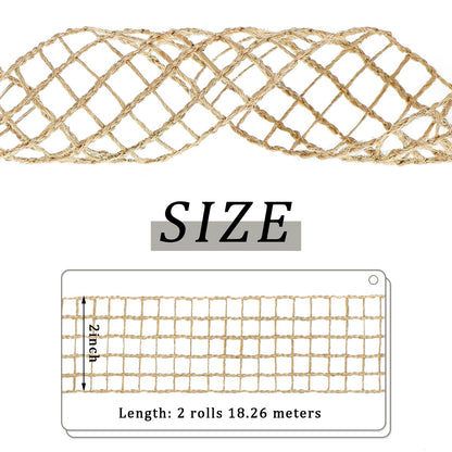 MTLEE 2 Rolls Mesh Burlap Wired Ribbon 2 Inch x 20 Yards Open Weave Burlap Net Ribbon Fabric with 5 Square Grids DIY Craft Supplies for Wrapping Bow Wreath Party Home Decor