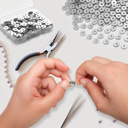 TMMATE 200pcs Silver Plated Brass Flat Disc Spacer Beads for DIY Bracelet, Necklace Jewelry Making (Silver-3mm)
