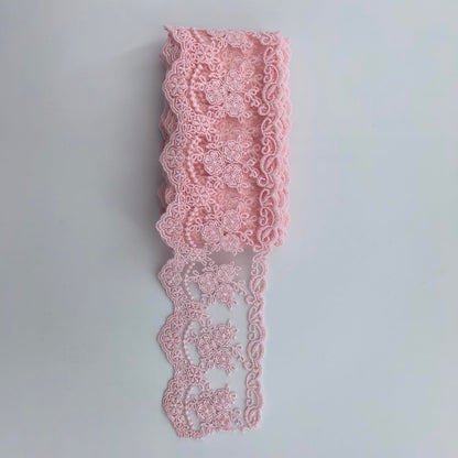Sourcemall Lace Trim Ribbon, Delicate Crown Ribbon for Crafts Sewing and Bridal Wedding Dress Applique Decorations, 3.3inch Width 5 Yards/Lot (Pink)