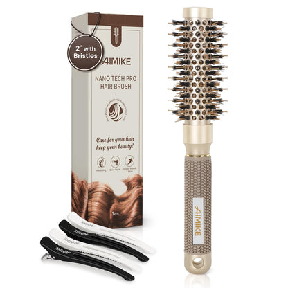 AIMIKE Round Brush for Blow Out, Medium Round Hair Brush Nano Thermal Ceramic & Ionic Tech, for Blow Drying & Styling, Curling and Shine - 2.9 inch Barrel w/Boar Bristles
