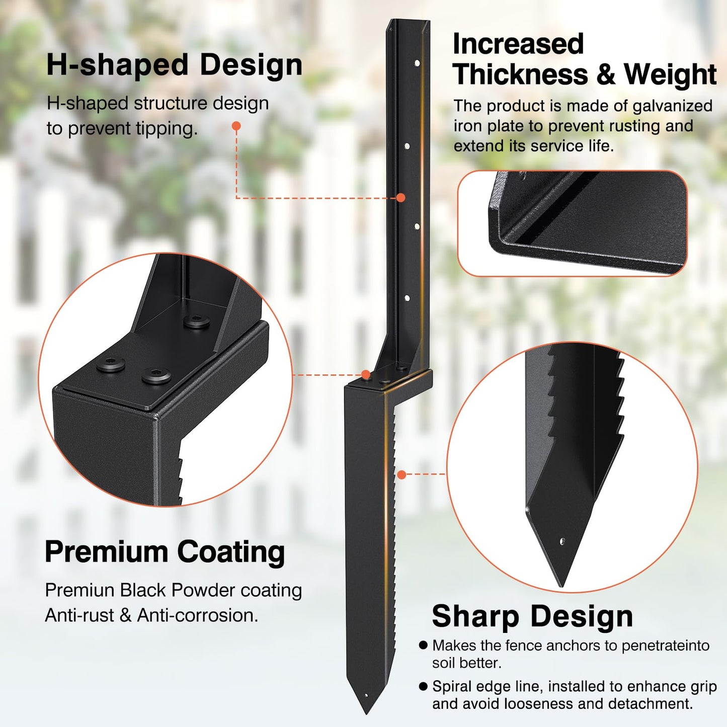 Fence Post Repair Kit 2 Pack, Heavy Duty Fence Post Anchor for Wooden Post, Repair Tilted,Fix Broken Wood Support, Steel Ground Spike Fencing Stakes (Black)