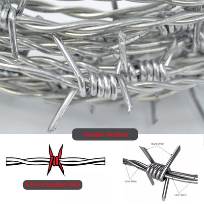 YAGJIA Barbed Wire 50 Ft, 4 Point Barbed Wire Fence, Hot-Dip Galvanized Barb Wire Roll, 18 Gauge Strong and Flexible Wire for Crafts Baseball Ball and Yard Garden