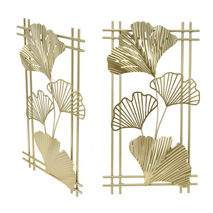 Omabeta Gold Metal Wall Decor, Aristocratic Luxurious Golden Leaf Wall Sculpture Assembly Free Elegant for Hotel